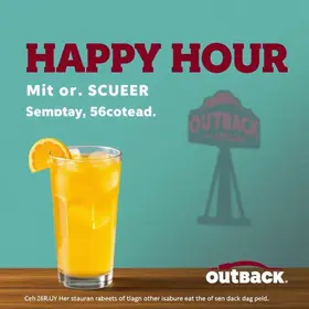 Hoje tem Happy Hour! Ganhe 15% de cashback na compra de créditos do Outback
