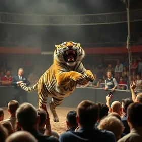 Falha em grade de proteção de circo deixa tigre solto diante da plateia