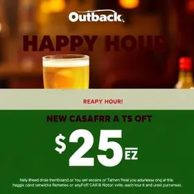 Hoje é dia de happy hour! Ganhe 15% de cashback na compra de créditos do Outback